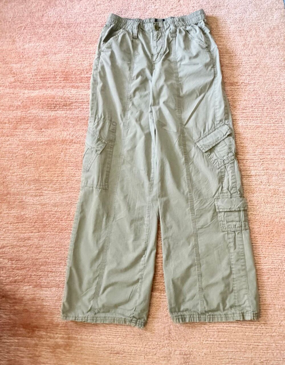 Y2K Cargo Olive Green High Rise Wide Leg Cotton Utility Pants S